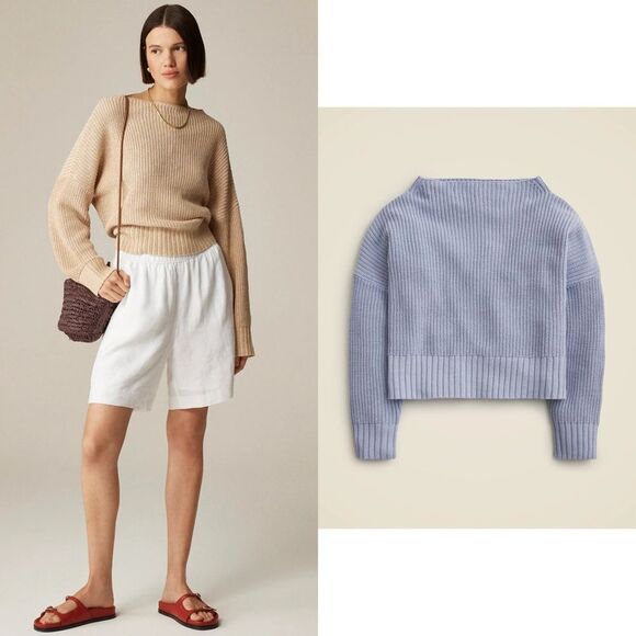 NWT J CREW Ribbed funnelneck sweater in linen-cotton blend in Lavender Lakeshore - Picture 1 of 7